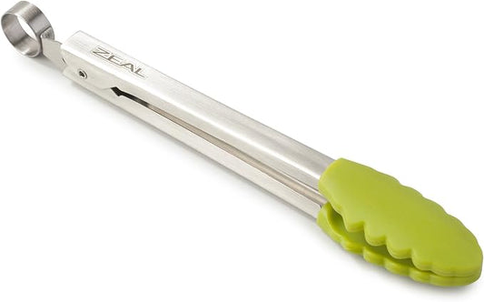 Zeal J141L Silicone Non Stick Kitchen Mini Tongs with Stainless Steel Handle (20cm), Lime Green