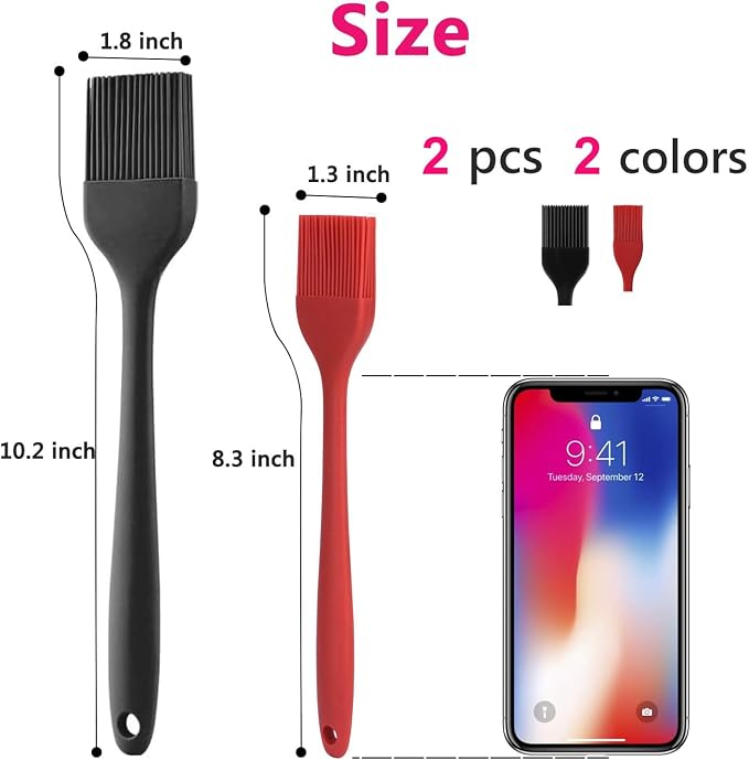 Hhyn Silicone Basting Pastry Brush Set 2 Pack | Heat Resistant Spread Oil Butter Sauce for BBQ Grill Barbeque Kitchen Baking Cooking Pastries, 1 Large & 1 Small