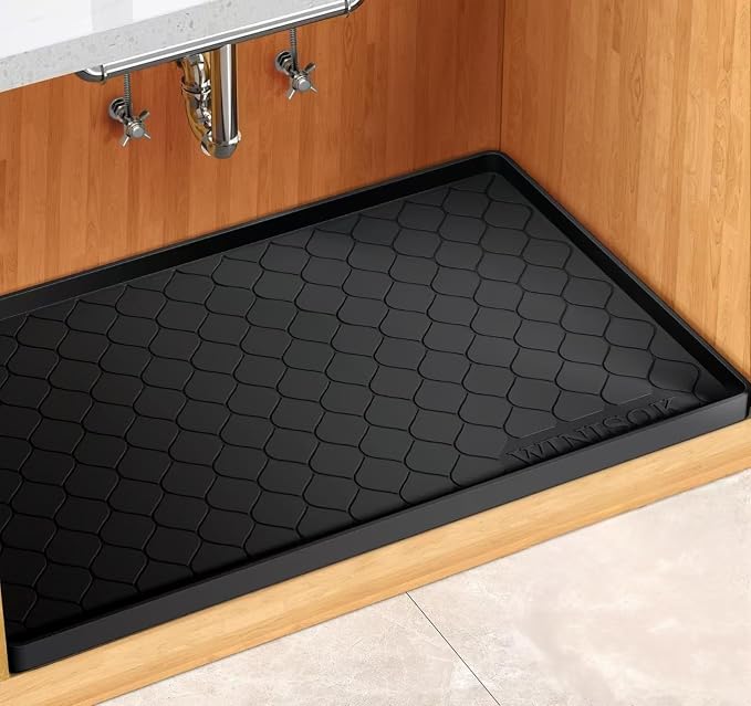 Winisok Waterproof Under Sink Mat 40" x 19", Silicone Mat, Black | Raised Edge Traps Spills & Leaks, Shelf Liner, Cabinet Protector, for Kitchen, Bathroom, Boots, Pets, Home Essentials