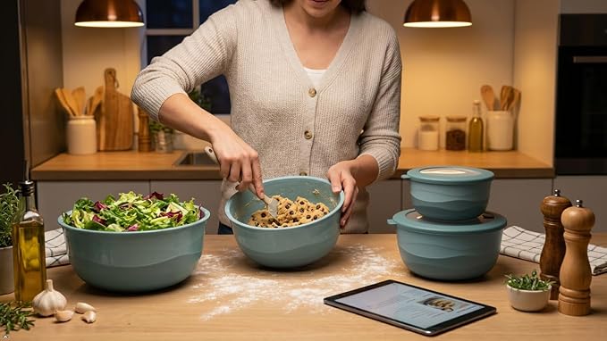 Pera Airtight Mixing Bowls with Lids, 8-Piece BPA-Free Nesting Prep Bowl Set for Kitchen & Food Prep, Large 4200ml Capacity, Microwave & Dishwasher Safe(Blue)