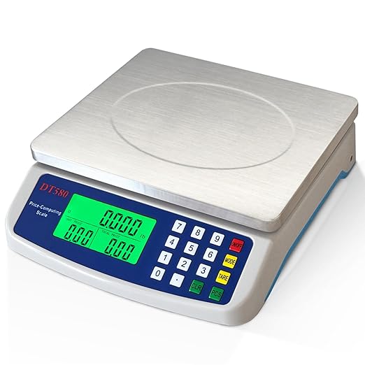 Large Digital Kitchen Scale 40kg/88lb Stainless Steel Price Computing Scale Counting Scale Deli Scale with LCD Display for Baking Bread Cooking Meat Prep Parts and Coins Adapter Included