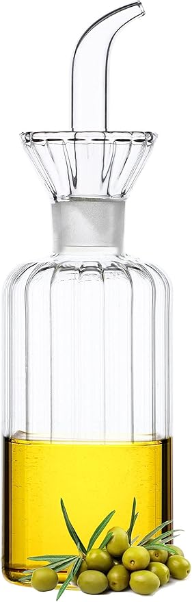 8oz/240ml Olive Oil Bottle Dispenser/Glass Cruet with DRIPLESS POUR SPOUT for Kitchen and BBQ