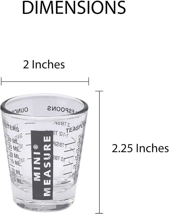 Kolder Mini Measure Heavy Glass, 20-Incremental Measurements Multi-Purpose Liquid and Dry Measuring Shot Glass, Black