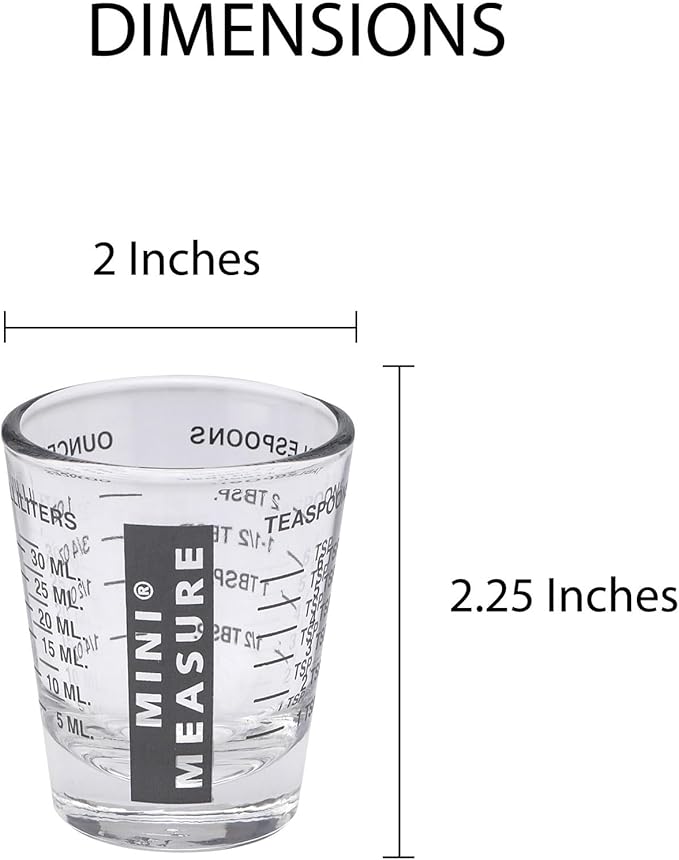 Kolder Mini Measure Heavy Glass, 20-Incremental Measurements Multi-Purpose Liquid and Dry Measuring Shot Glass, Black, Set of 3