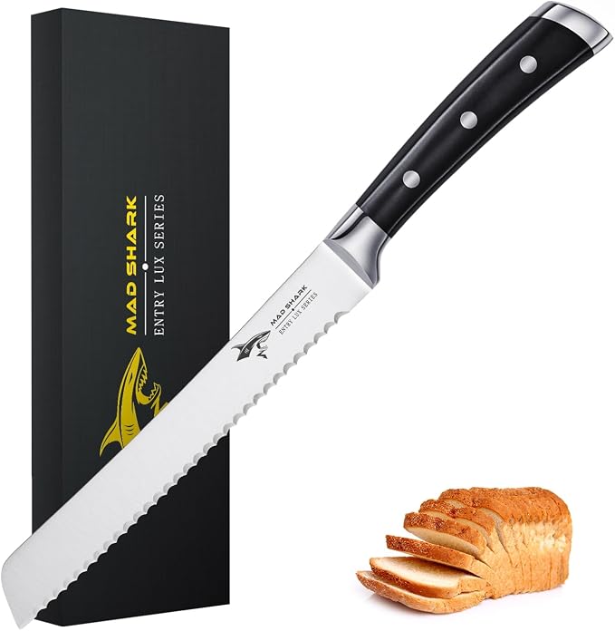 MAD SHARK Bread Knife, Sourdough Bread Knives, Bread Cutter Razor Sharp Edge for Efficient Slicing Sourdough, Bagels, Cake Cutter,8 Inch Serrated Knife