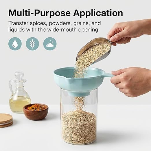 Wide Mouth Kitchen Funnel Set for Filling Bottles | 7-in-1 Kitchen Funnel Set, Large Funnel with 4 Size Spouts and 2 Strainers, Plastic Funnels for Liquid Cereal Transfer
