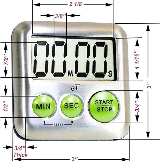 Elegant Digital Kitchen Timer Stainless Steel - Loud Alarm - Model Lime