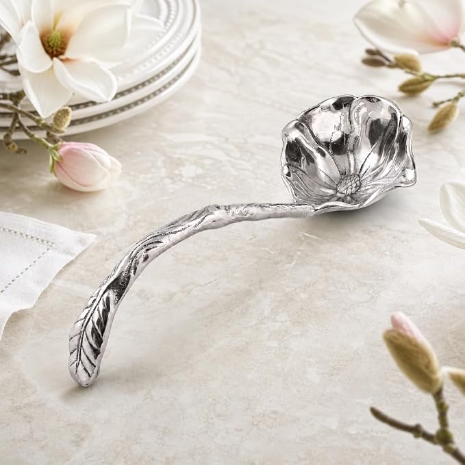 Arthur Court Magnolia Pattern Aluminum Serving Ladle - Elegant Punch/Soup Ladle for Entertaining - 12.5 Inch Long