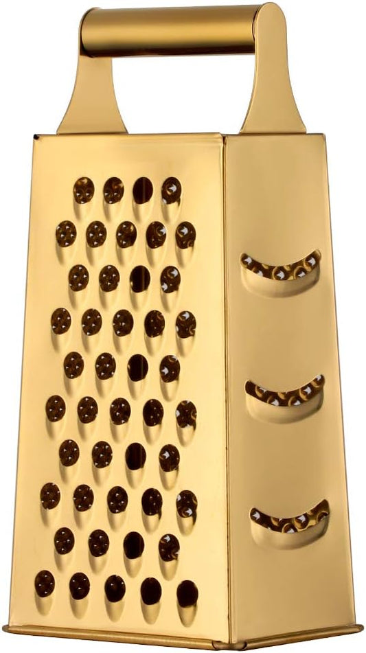 Large Box Grater,4-Sided Stainless Steel Food Slicer,for Potato Fruit Cheese Ginger Vegetables Cucumber Carrot（Gold）