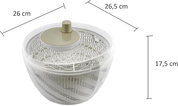 BranQ Home essential GreenSpin Manual Salad Spinner for Drying Salad, Vegetables, Fruits or Herbs, Basket Volume 6 L, Made from BPA Free Plastic, Dimensions: 26 x 26.5 x 17.5 cm