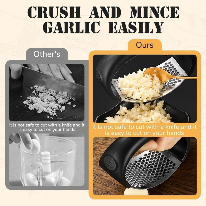 Stainless Steel Garlic Crusher - Upgraded Manual Garlic Press, Home & Kitchen (1, Gray)