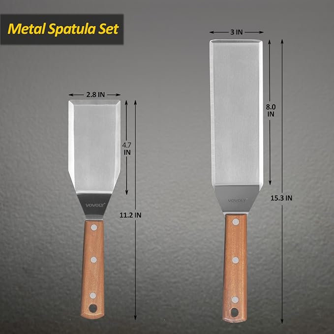 Stainless Steel Spatula Set, Grill Spatula Set with Full Tang Handle & Beveled Edges, Long Wide Spatula for Cast Iron Griddle BBQ Flat Top Grill, Pancake Turner, Smash Burgers Metal Flipper