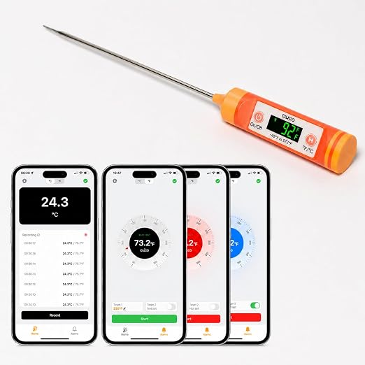 AI Bluetooth Candy & Meat Thermometer with HB Negative LCD, Smart Alerts via App (Type-C Rechargeable) Digital Instant Reading for Candy, BBQ, Deep Frying, & Liquids, 8" Long Probe,CT200-BT