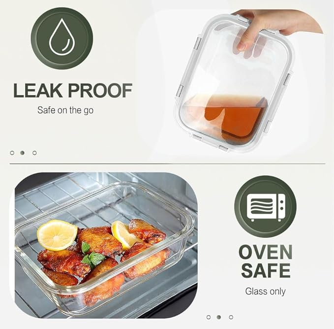 10 Packs 30 oz Glass Meal Prep Containers with Lids, White | Glass Food Storage Containers with Lids,Airtight Lunch Bento Boxes,Microwave, Oven, Freezer and Dishwasher