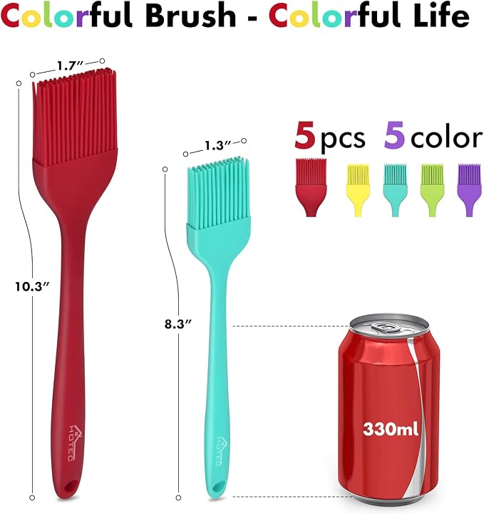Hotec 5 pieces Silicone Basting Pastry Brushes +Hotec 9pieces Silicone Spatulas Non stick High Heat Resistant