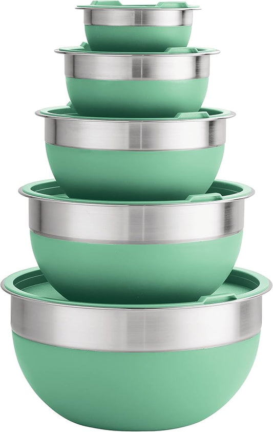 Tramontina 10 Pc Covered Stainless Steel and Silicone Mixing Bowl Set | Mint Green