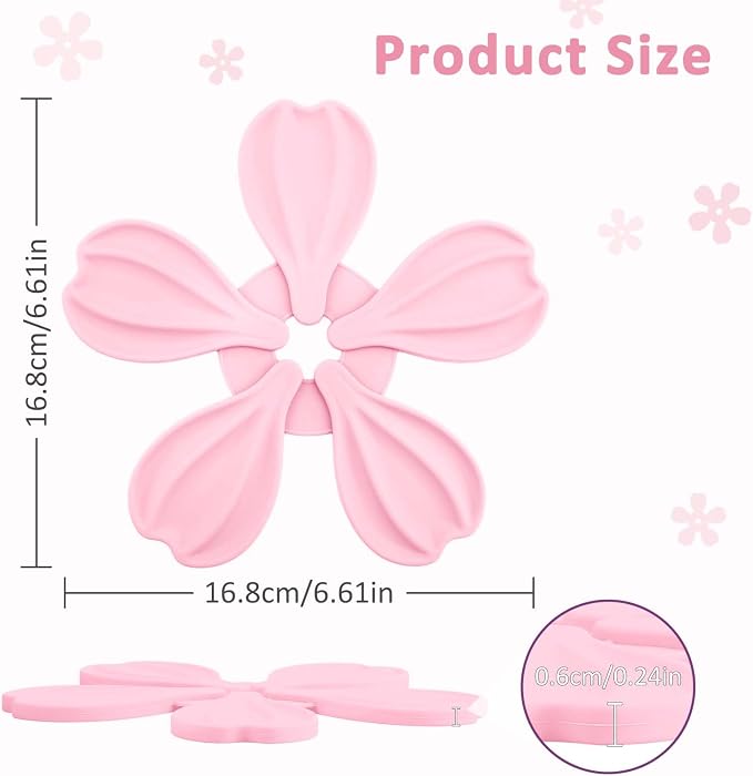 4-piece Silicone Trivet Mat - Non-Slip & Heat Resistant Kitchen Hot Pads for Table & Countertop, Multifunctional Mats can Hold Coffee, Plates, and Various Ornaments, Pink & White