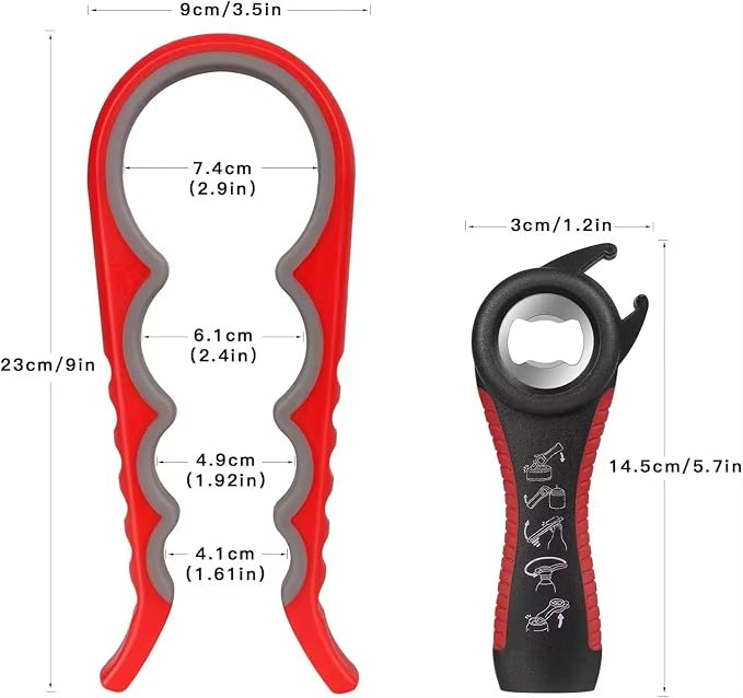 Jar Opener Bottle Opener for Weak Hands, Seniors with Arthritis 4PC-Set - Jar Lid, Can & Water Bottle Opener, Corkscrew Wine Opener, Non-Slip Rubber Jar Opener & Gripper Pad - Gifts for Parents