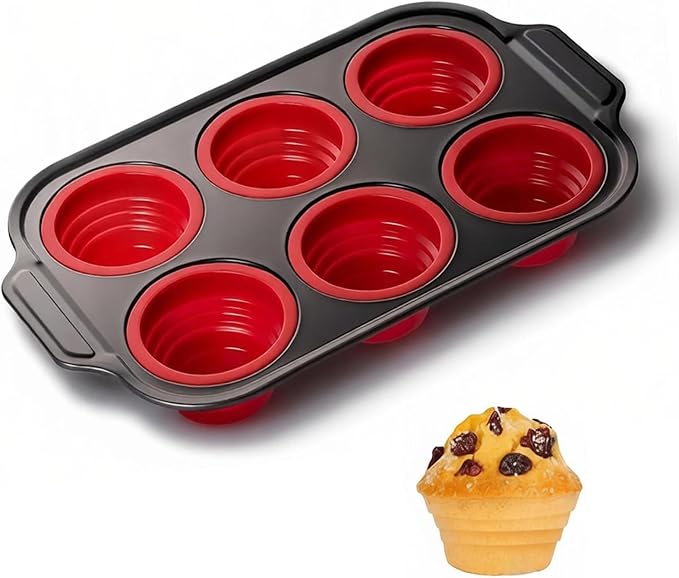 Muffin Pan, 6-Cup Nonstick Silicone Muffin Pans for Baking, Food-Grade Cupcake Pan for Oven, Microwave, Dishwasher Safe, BPA-Free Silicone Baking Mold for Muffins, Cupcakes, Egg Muffins