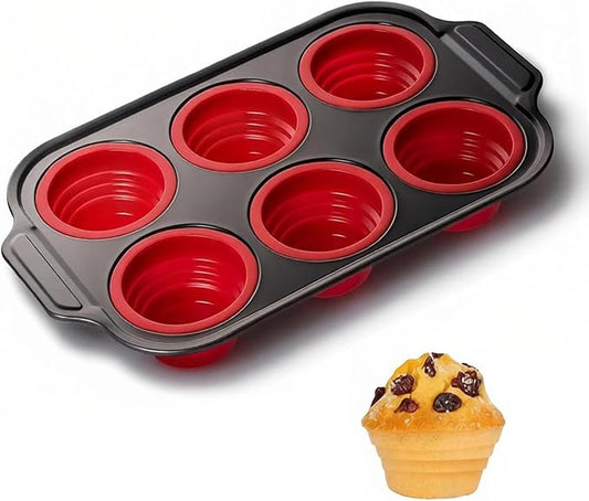 Muffin Pan, 6-Cup Nonstick Silicone Muffin Pans for Baking, Food-Grade Cupcake Pan for Oven, Microwave, Dishwasher Safe, BPA-Free Silicone Baking Mold for Muffins, Cupcakes, Egg Muffins