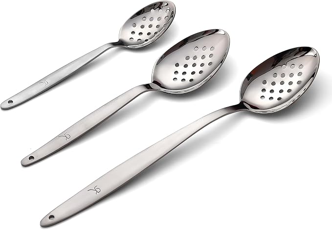 3-PCS Kunz Spoon | 9 Inch 18/10 Stainless Steel Serving Spoons Set Include Serving Spoon, Slotted and Perforated Spoons (Large Medium and Small, Kunz Perforated Spoon Set (3 Piece))