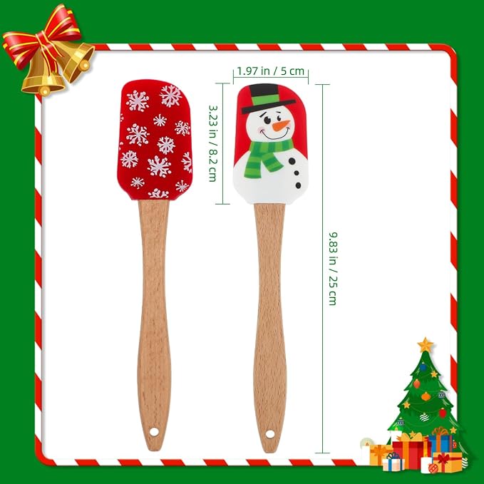 Christmas Spatula Set, 4 Pieces Kitchen Christmas Silicone Spatula Set with Wooden Handle for Baking Cooking and Christmas (Assorted Color)