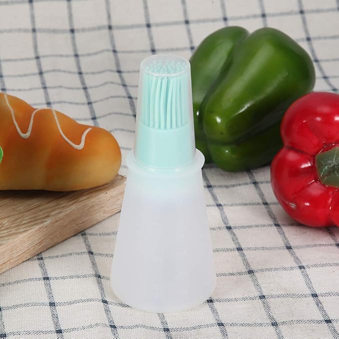 Fdit 2Pcs Silicone Oil Bottle Brush with Lid Set Soft Sauce Bottle with Silicone Basting Brush Cooking Oil Bottle Brushes for Pastries BBQ Meat Honey Marinades (green)