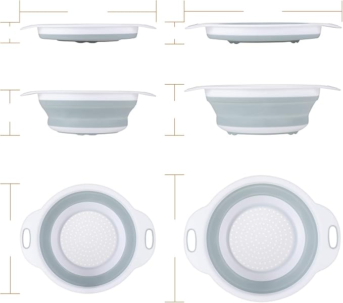 Colander Collapsible, Kitchen Strainer Colander, Collapsible Colander with Extendable Handles for Draining Veggies, Pasta,Fruit, Includes 6, 4 Quart Over the Sink Strainer Folding and 2 Quart Round