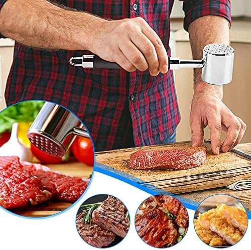 Meat Tenderizer Hammer, 304 Stainless Steel Kitchen Mallet Meat Hammer Dishwasher Safe With Silicone Grip Handle Case & brush Cooking Food Beater Flattener & Meat Pounder Tenderizer Tool