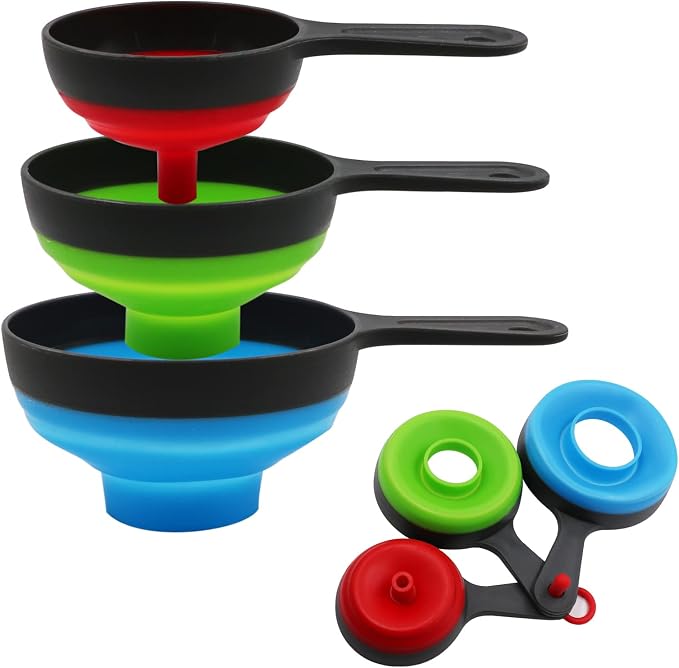 KongNai Silicone Collapsible Kitchen Funnels 4 Pack + Wide Mouth Canning Funnels 3 Pack