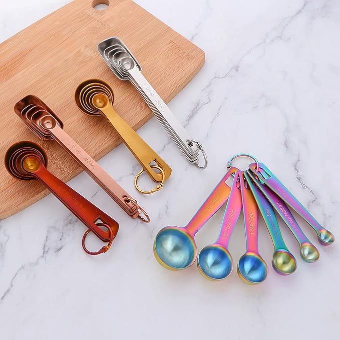 DOCBLACK 6PCS Measuring Spoons, Heavy Duty 18/8 Stainless Steel Measuring Spoons Cups Set, Set of 6 for Gift Measuring Dry and Liquid Ingredients - Orange Red