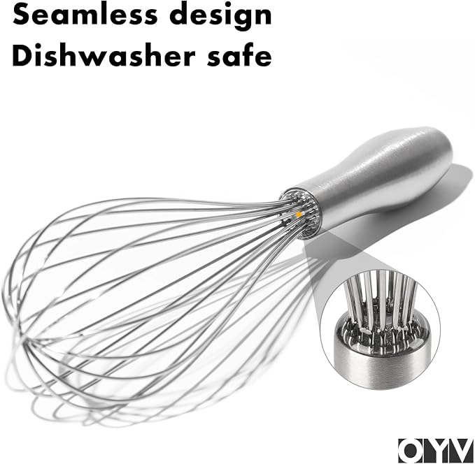 OYV 12" Whisk for Cooking, Ergonomic Handle, Dishwasher Safe 18/10 Stainless Steel Whisk, Professional Kitchen Wire Whisk, Perfect for Blending, Whisking, Baking, and Beating