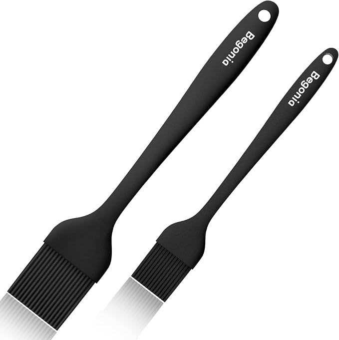 Begonia Silicone BBQ Sauce Brush, Black, 2pcs 10+8 inch Food Brush | Basting Pastry Brush for Heat Resistant, For Oil, Sauce, Butter, BBQ, Grill and Marinade, BPA Free, Dishwasher Safe (Blk)