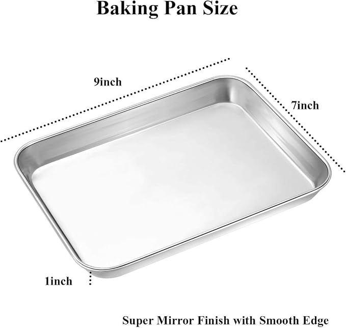Wildone Baking Sheet with Rack Set [2 Sheets + 2 Racks], Stainless Steel Cookie Pan baking Tray with Cooling Rack, Size 9 x 7 x 1 Inch, Non Toxic & Heavy Duty & Easy Clean