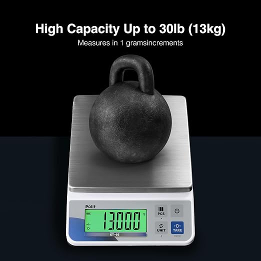 Polit Digital Kitchen Scale, Commercial Grade for Baking, 30lb/13kg | Stainless Steel Tray, Dual Power Supply, Quick Count Function, 5 Weighing Units, Home Cooks, Farm & Small Business Use