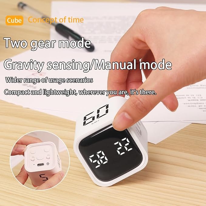 EooCoo Digital Timer College School Supplies, Gravity Pomodoro Cube Rotation, Countdown Productivity Kitchen Timer 5/10/30/60 Mins for Meeting, Back to School Gift, ADHD Tools, Office Desk Decoration