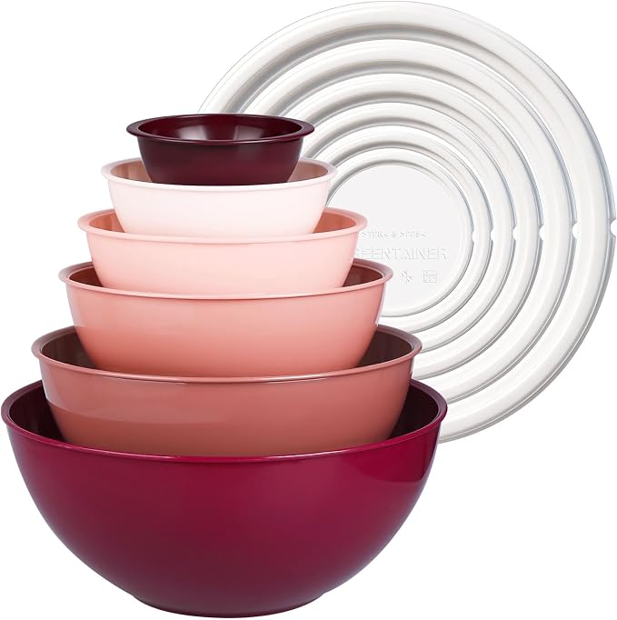 Greentainer Plastic Mixing Bowls with Lids Set for Kitchen, 6 Set Nesting Bowls for Mixing, Baking, Prepping, Cooking and Serving Food, Mixing Bowls Dishwasher, Microwave Safe