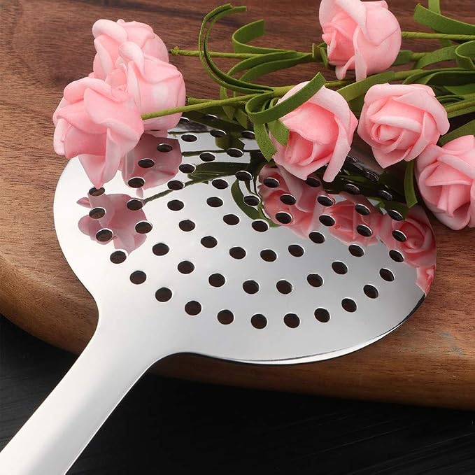 6 Pcs Silver Skimmer Spoon, Stainless Steel Titanium Plated Slotted Ladle Spoon Set Multi-functional Hot Pot Fat Strainer, Kitchen Cooking Utensil Dishwasher Safe(13 inches/33cm)