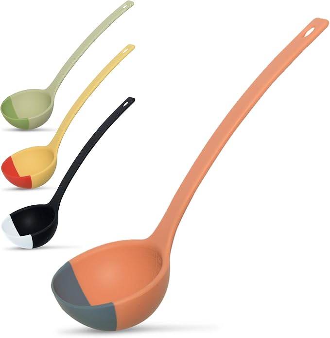 Silicone Spoon - Colorful Silicone Spatula Ladle with a Soft Top to Mold to your Pots & Pans. (Blue/Orange)