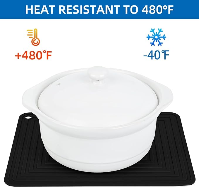 Silicone Trivet Mats for Hot Pots & Pans & Dishes, Hot Pads for Kitchen, Multipurpose Heat Resistant Mat for Kitchen Counter, Durable & Flexible Silicone Pot Holders Set 2 Rectangular White