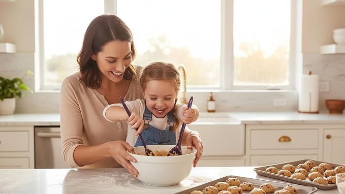 Reston Lloyd Cooking Spoon for Serving, Basting, Mixing, Heat Resistant, BPA Free Melamine 11 inch Utensil with Ergonomic Handle, Set of 6, Plum