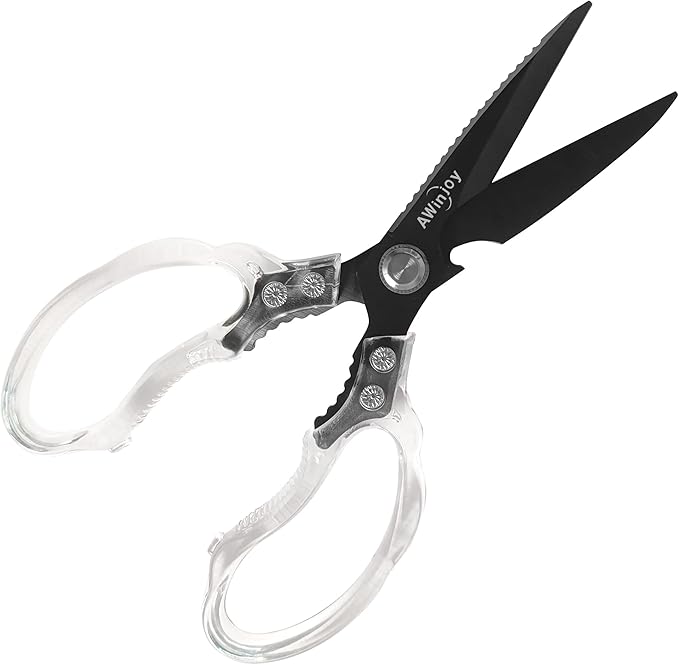 AWinjoy Kitchen Scissors, Heavy Duty Sharp Kitchen Shears, Stainless Steel & Aluminum, Transparent, Serrated Edge, Day Style, 1 Count