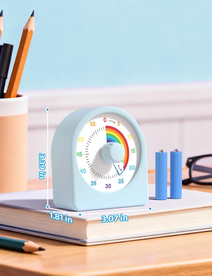 LIORQUE Visual Timer for Kids with Pause Function,Timer for Kids and Adults, Protective Case, Silent Time Management Tool, 60-Minute Countdown for Classroom, Meetings, Study, Kitchen (Rainbow Blue)