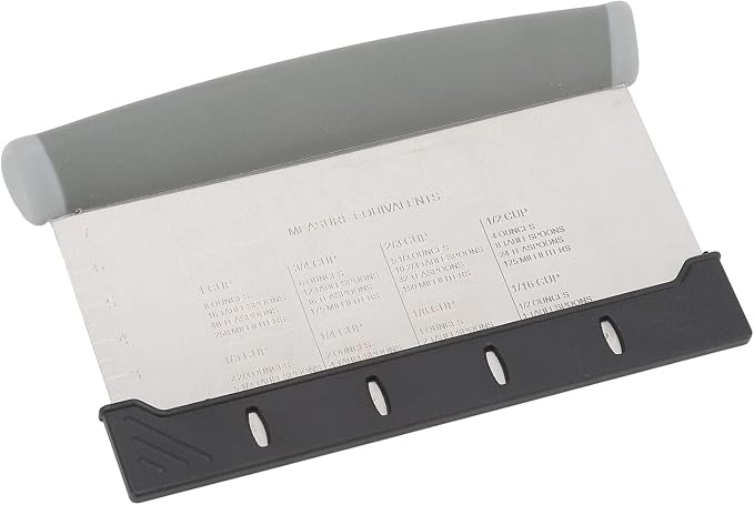 Stainless Steel Dough Scraper, Metal Griddle Chopper Grey Benchs Scraper Knife with Measuring Scale and Cover for Baking