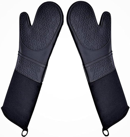 Extra Long Professional Silicone Oven Mitts with Quilted Liner, Durable Heat Resistant Oven Gloves, Heat Resistant Oven Gloves,2pcs