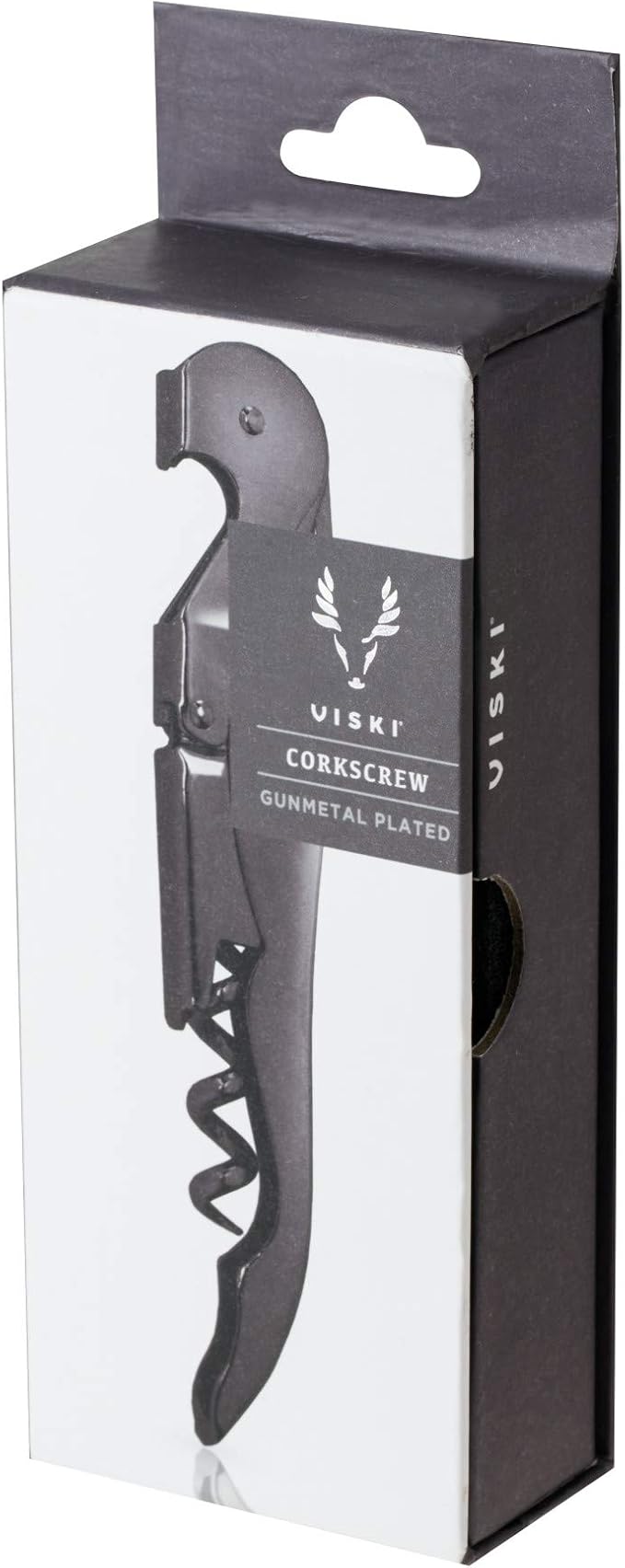 Viski Gunmetal Signature Double Hinged Waiters Corkscrew Wine Opener, Stainless Steel with Built-in Bottle Opener & Foil Cutter for Home Bar, Kitchen, Travel, Gifts for Wine Lovers, Set of 1, Black