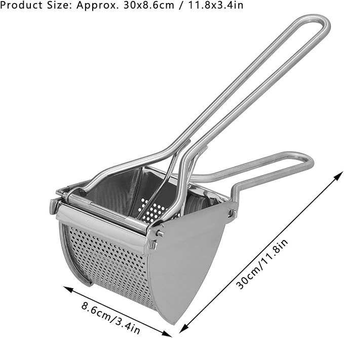 Potato Ricer, Stainless Steel Potato Masher with Long Handle, Long Service Life, Food Strainer Press Strainer for Baby Food, Fruit, Orange, Lemon, Vegetables, Potatoes Creamy