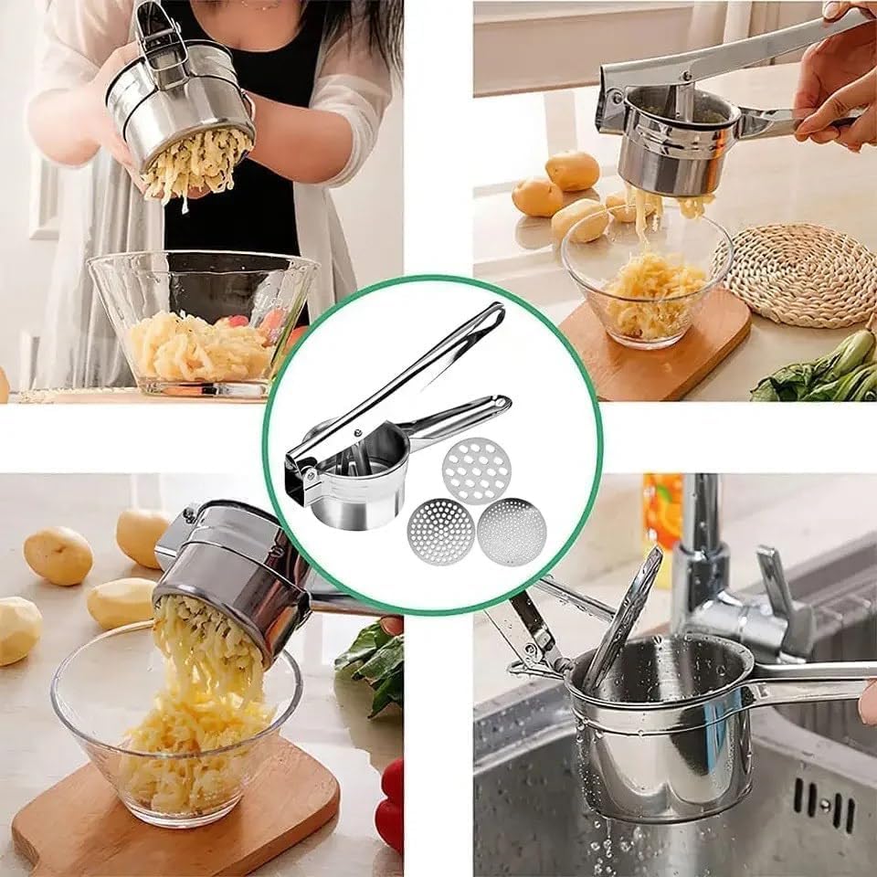 Potato Ricer 15oz Stainless Steel by Zorgons - Sturdy Masher for Creamy Mashed Potatoes, Sweet Potato Smasher with Comfort Grip Handle - Essential Kitchen Gadget for Pressing and Mashing