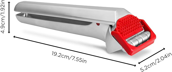 Dreamfarm Garject 2-In-1 Garlic Peeler, Garlic Press & Mincer with Garlic Peel Ejector, Chrome-Plated Zinc - Red | No-peel mincer with skin eject button, crushes up to 3 cloves, dishwasher safe, durable chrome-plated zinc
