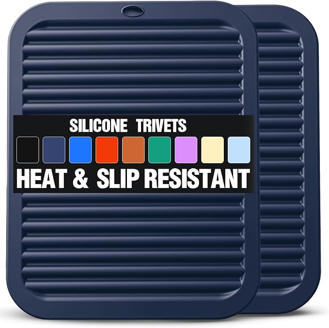 Silicone Trivets for Hot Pots and Pans - 2 Heat Resistant Pot Holders Silicone Trivet Mat Multipurpose Counter Pads (Navy Blue)